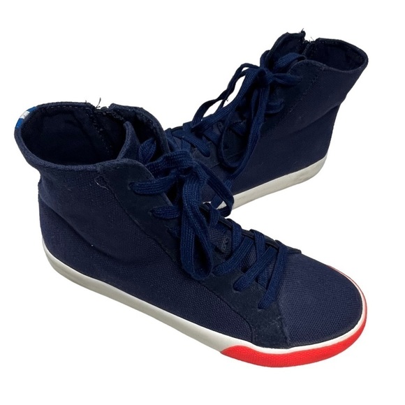MINI BODEN Kids Navy Blue Canvas Lace Up Side Zip High Tops Shoes Size 4 US - Picture 1 of 8